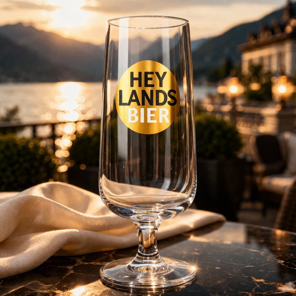 RARE NOS Heylands Bier 7" German Beer Glass Gold Rim HTF No-Shield Variant